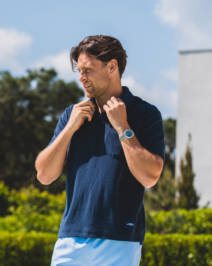 Towelling Polo Dark Azure