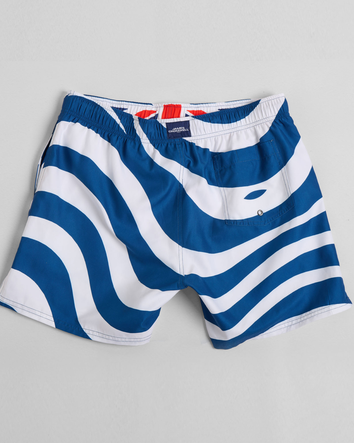 Dark Azure Waves Mid-Length Swim Shorts