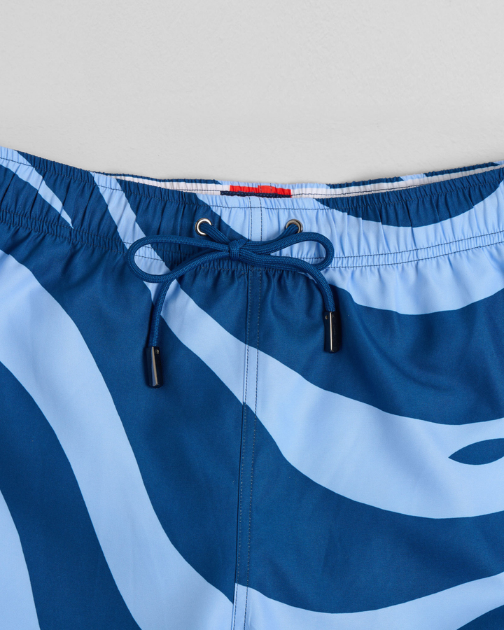 Ice Blue Waves Mid-Length Swim Shorts