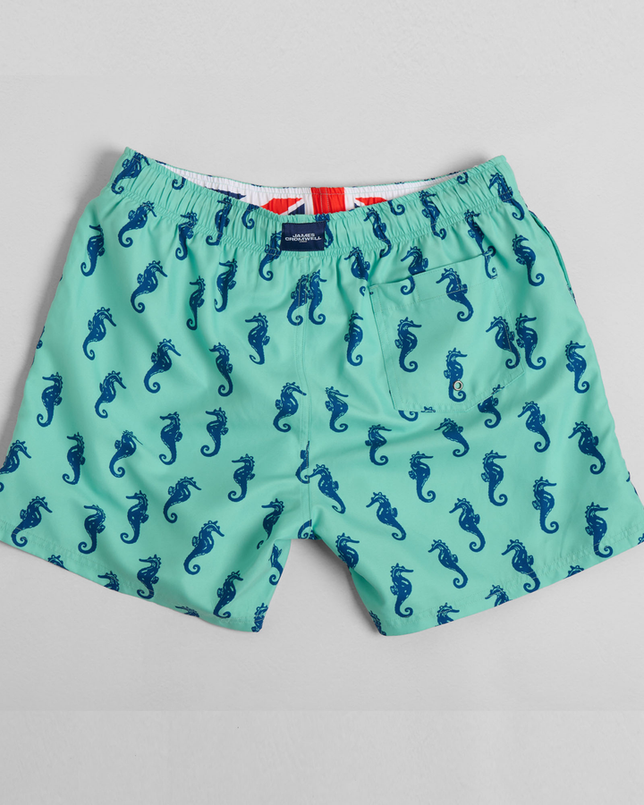 Dark Azure Seahorse Mid-Length Swim Shorts