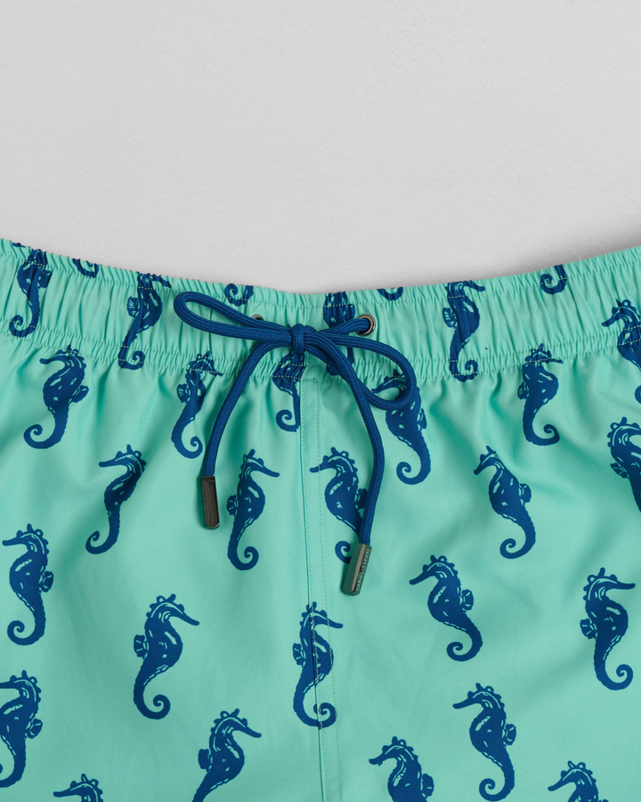 Dark Azure Seahorse Mid-Length Swim Shorts