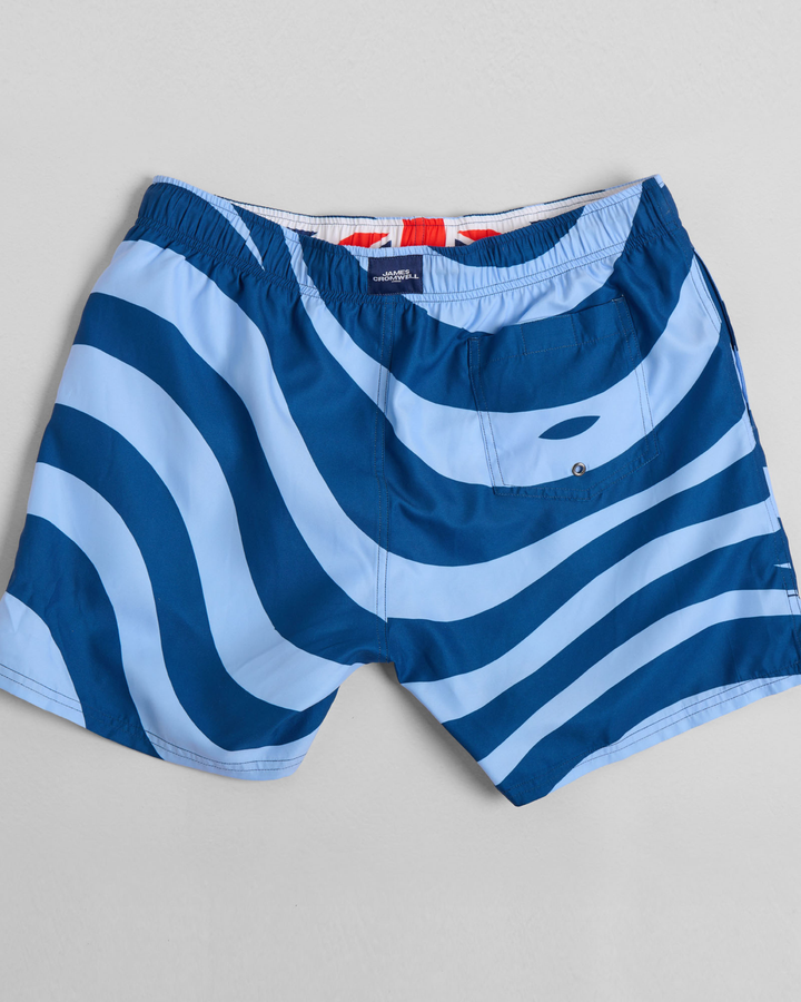 Ice Blue Waves Mid-Length Swim Shorts