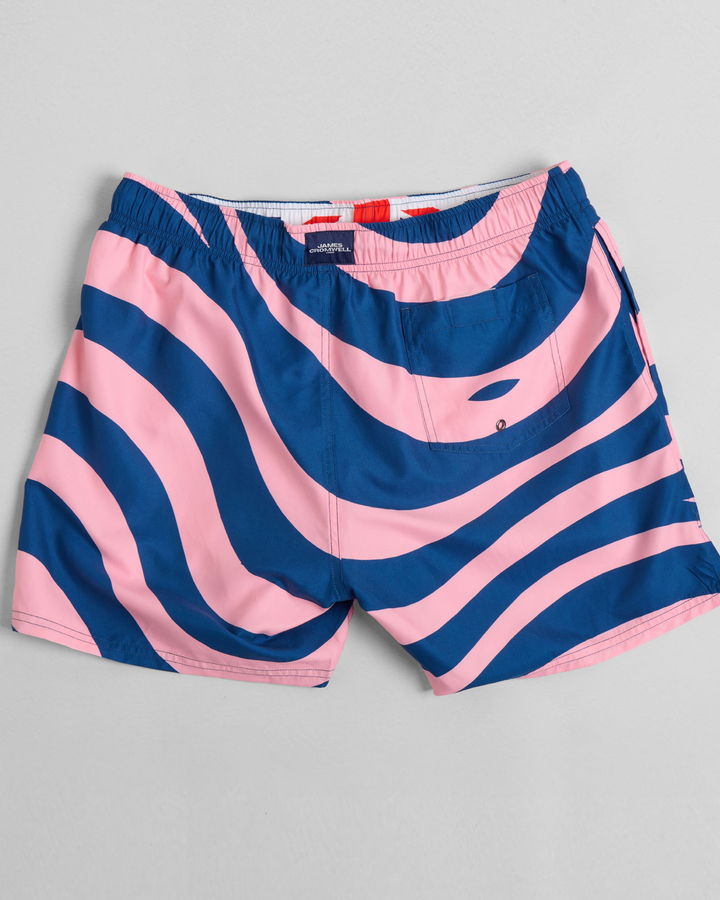 Pastel Pink Waves Mid-Length Swim Shorts