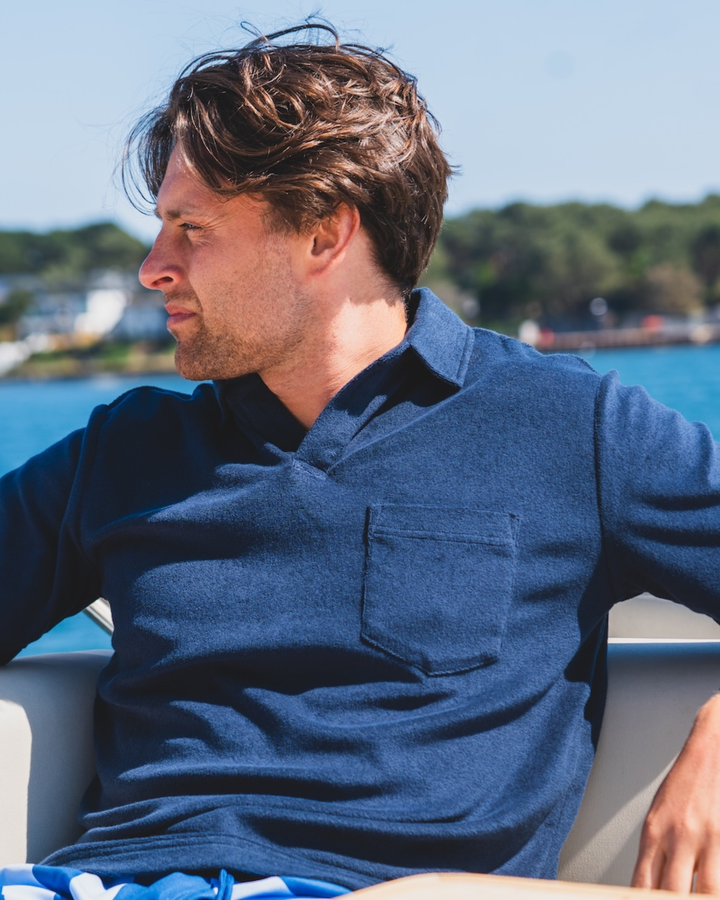 Towelling Polo Dark Azure