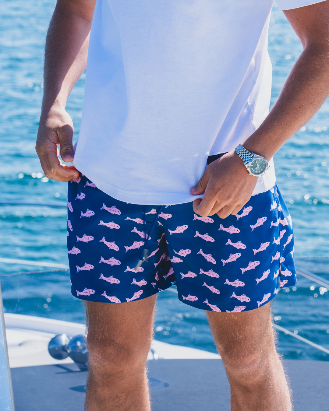 Pink Bold Fish Mid-Length Swim Shorts