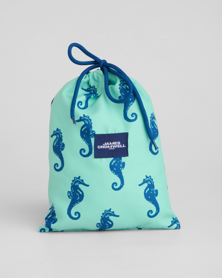 Dark Azure Seahorse Mid-Length Swim Shorts
