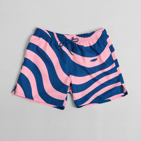 Pastel Pink Waves Mid-Length Swim Shorts