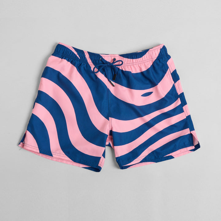 Pastel Pink Waves Mid-Length Swim Shorts