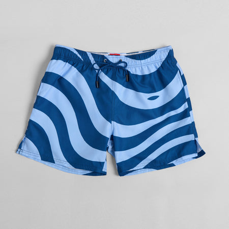 Ice Blue Waves Mid-Length Swim Shorts