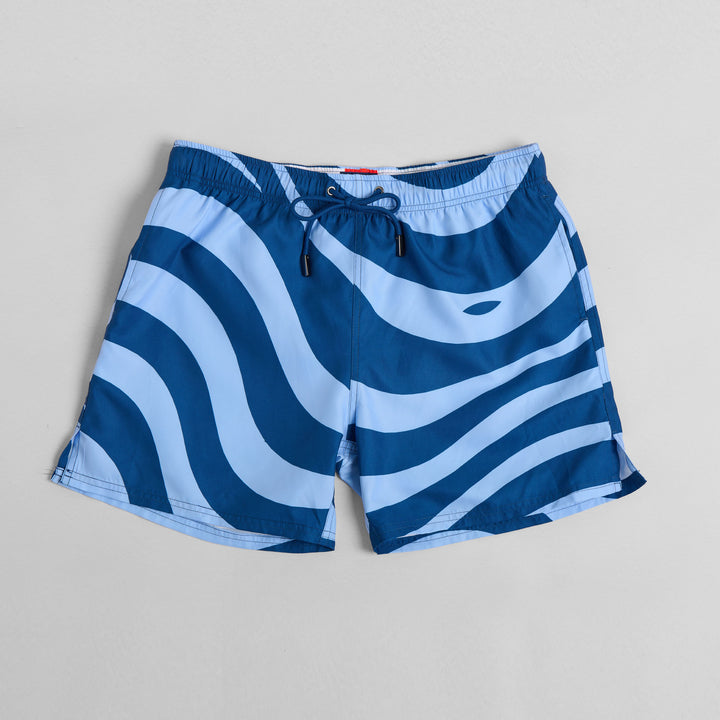 Ice Blue Waves Mid-Length Swim Shorts