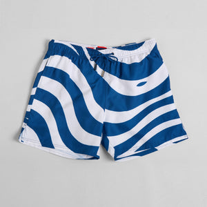 Dark Azure Waves Mid-Length Swim Shorts