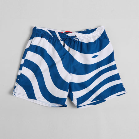 Dark Azure Waves Mid-Length Swim Shorts